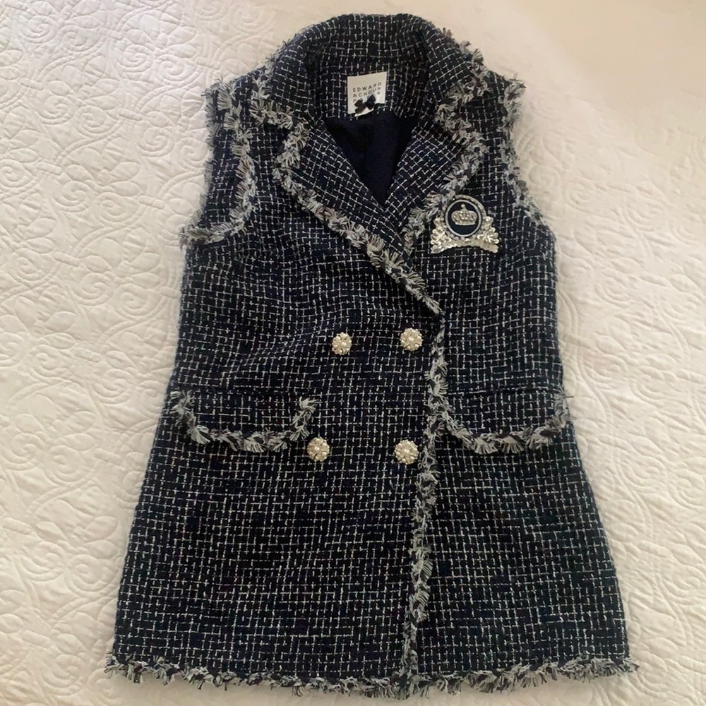 Edward Achour Paris double breasted long tweed vest size 38